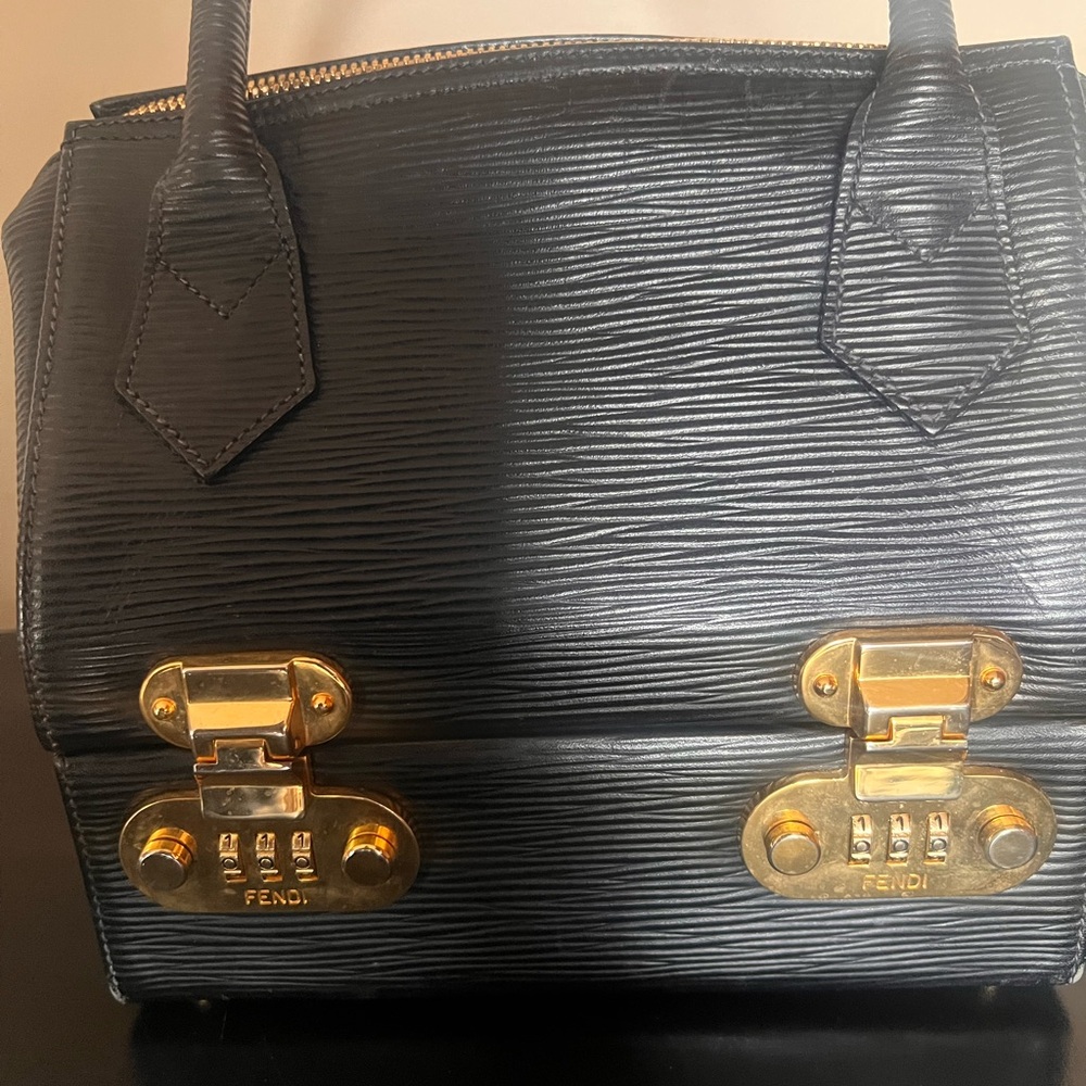 Fendi Textured Black Satchel with Gold Hardware